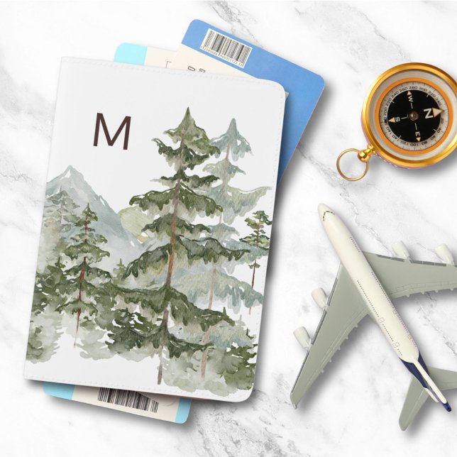 Monogrammed Pine Forest and Mountain Passport Holder (In situ)