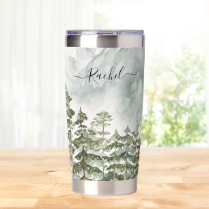 Monogrammed Pine Forest and Mountains Insulated Tumbler