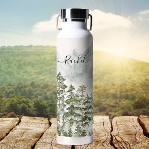Monogrammed Pine Forest and Mountains Water Bottle