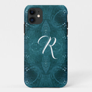 Monogrammed Pine Green Look of Fabric iPhone 11 Case