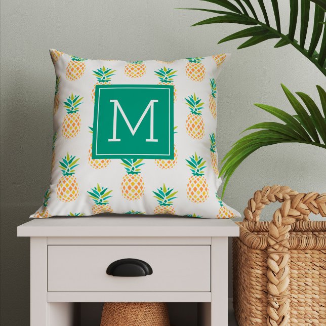 Monogrammed Pineapples Pattern Throw Pillow (Creator Uploaded)