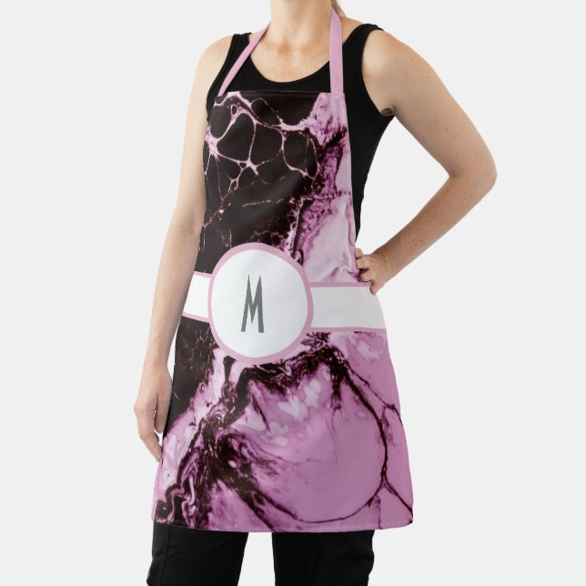 Monogrammed Pink and Black Apron (Insitu)