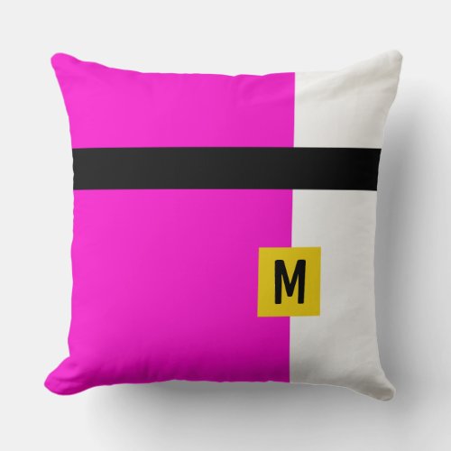 Monogrammed Pink and Black Color Block Throw Pillow