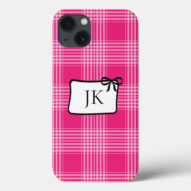 Monogrammed Pink and Black Flannel Plaid Cell Case (Back)