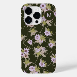 Monogrammed Pink and Black Floral Vines Case-Mate iPhone 14 Pro Case