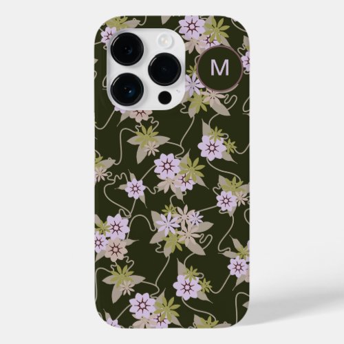 Monogrammed Pink and Black Floral Vines Case_Mate iPhone 14 Pro Case