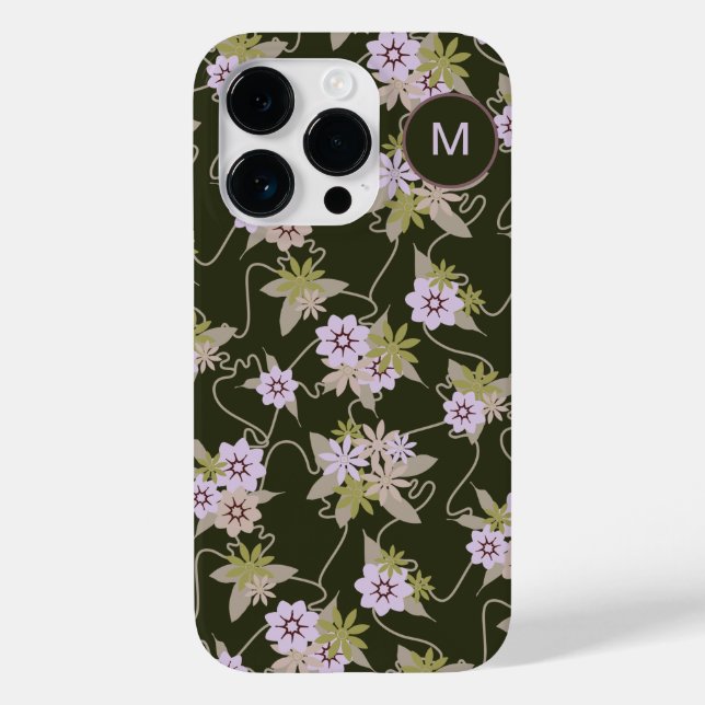 Monogrammed Pink and Black Floral Vines Case-Mate iPhone Case (Back)