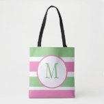 Monogrammed Pink and Green Tote Bag