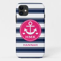 MONOGRAMMED PINK AND NAVY ANCHOR