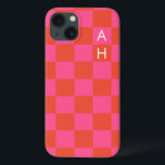 Monogrammed Pink and Orange Checkerboard Pattern  iPhone 13 Case<br><div class="desc">Monogrammed Pink and Orange Checkerboard Pattern iPhone 13 Case</div>