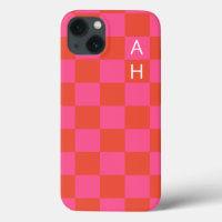 Monogrammed Pink and Orange Checkerboard Pattern 
