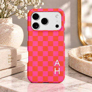 Monogrammed Pink and Orange Checkerboard Pattern  Iphone 18 Pro Case