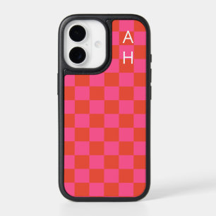 Monogrammed Pink and Orange Checkerboard Pattern  iPhone 17 Case