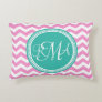 Monogrammed Pink and Teal Chevron Custom Accent Pillow