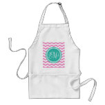 Monogrammed Pink and Teal Chevron Custom Adult Apron