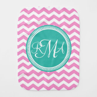 Monogrammed Pink and Teal Chevron Custom Baby Burp Cloth
