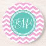 Monogrammed Pink and Teal Chevron Custom Coaster