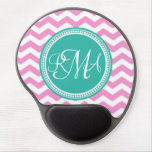 Monogrammed Pink and Teal Chevron Custom Gel Mouse Pad