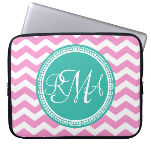 Monogrammed Pink and Teal Chevron Custom Laptop Sleeve