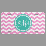 Monogrammed Pink and Teal Chevron Custom License Plate