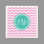 Monogrammed Pink and Teal Chevron Custom Paper Napkins