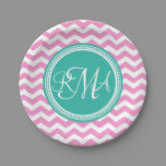 Monogrammed Pink and Teal Chevron Custom Paper Plates
