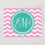 Monogrammed Pink and Teal Chevron Custom Postcard