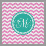 Monogrammed Pink and Teal Chevron Custom Poster