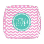Monogrammed Pink and Teal Chevron Custom Pouf