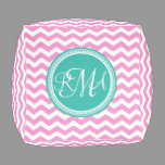 Monogrammed Pink and Teal Chevron Custom Pouf