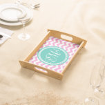 Monogrammed Pink and Teal Chevron Custom Serving Tray
