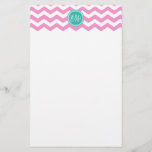 Monogrammed Pink and Teal Chevron Custom Stationery