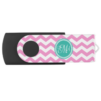 Monogrammed Pink and Teal Chevron Custom USB Flash Drive
