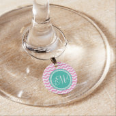 Monogrammed Pink and Teal Chevron Custom Wine Glass Charm (In Situ)