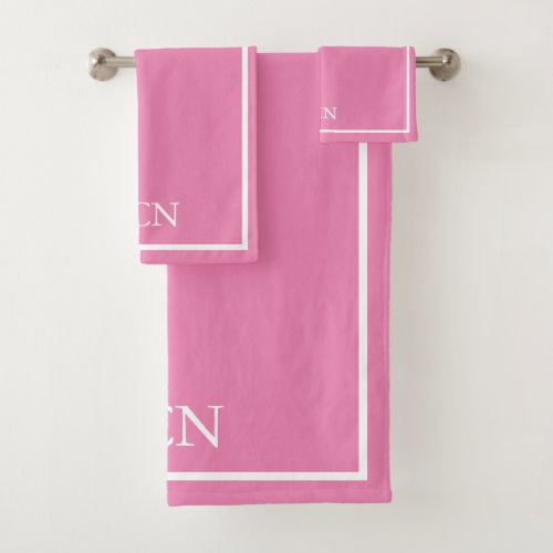 Monogrammed Pink and White Border Classic  Bath Towel Set