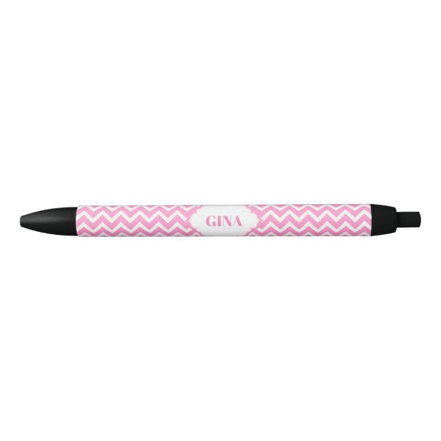 Monogrammed Pink And White Chevron Pattern Pen (Front)