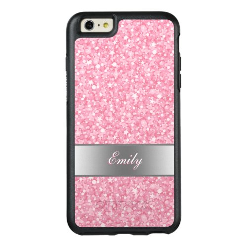 Monogrammed Pink And White Glitter OtterBox iPhone 66s Plus Case