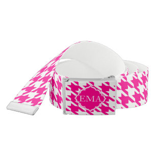 Monogrammed Pink And White Houndstooth Belt