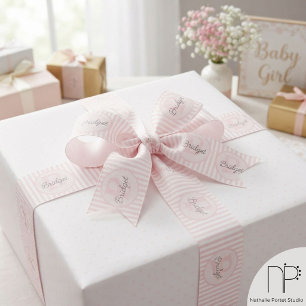 Monogrammed Pink and White Striped Grosgrain Ribbon