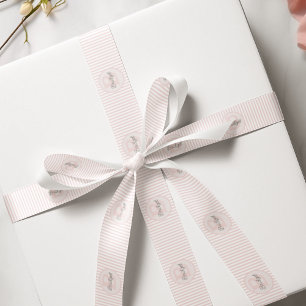 Monogrammed Pink and White Striped Grosgrain Ribbon