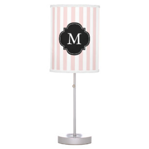 Monogrammed Pink and White Stripes Pattern Table Lamp