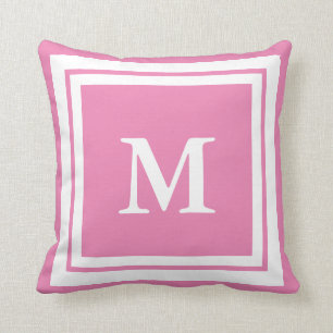 Monogrammed Pink and White Throw Pillow