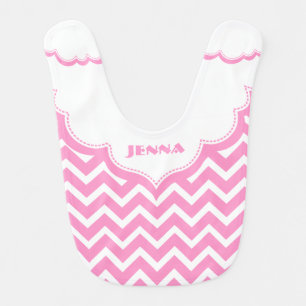 Monogrammed Pink And White Zigzag Chevron Bib