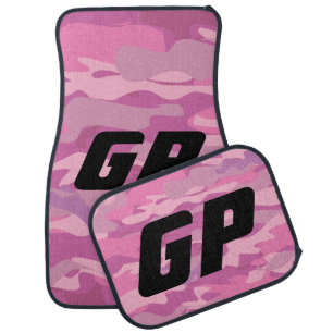 Monogrammed pink army camo camouflage car mat set