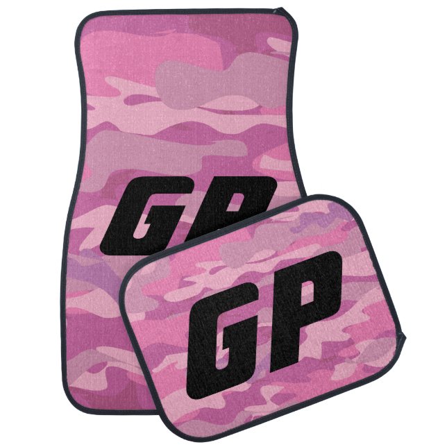 Monogrammed pink army camo camouflage car mat set (Set)