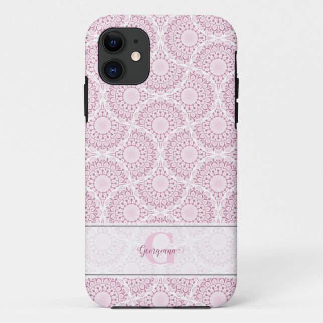 Monogrammed Pink Art Deco Confetti Lace Mandala Case-Mate iPhone Case (Back)