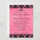 Monogrammed Pink, Black Damask Wedding Invitation (Back)