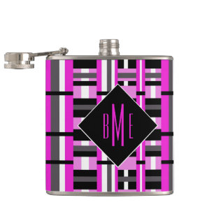Monogrammed Pink & Black Plaid Flask