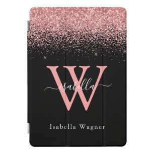 Monogrammed Pink Black Script Name iPad Pro Cover