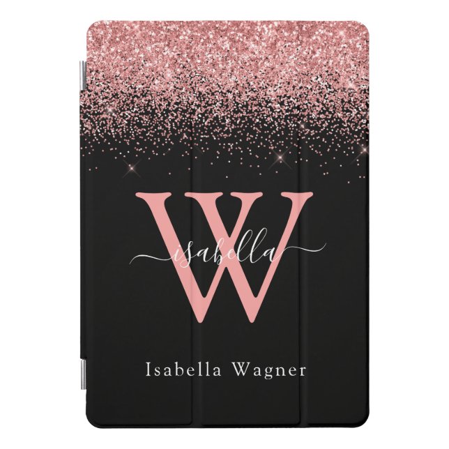 Monogrammed Pink Black Script Name iPad Pro Cover (Front)